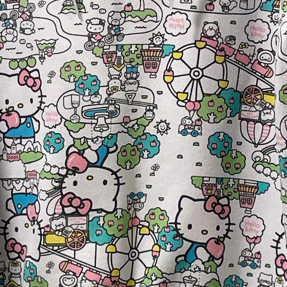 NEW SANRIO HELLO KITTY "Bustling Town" Pullover Hoodie White/Multi Adult Size L - Picture 4 of 7